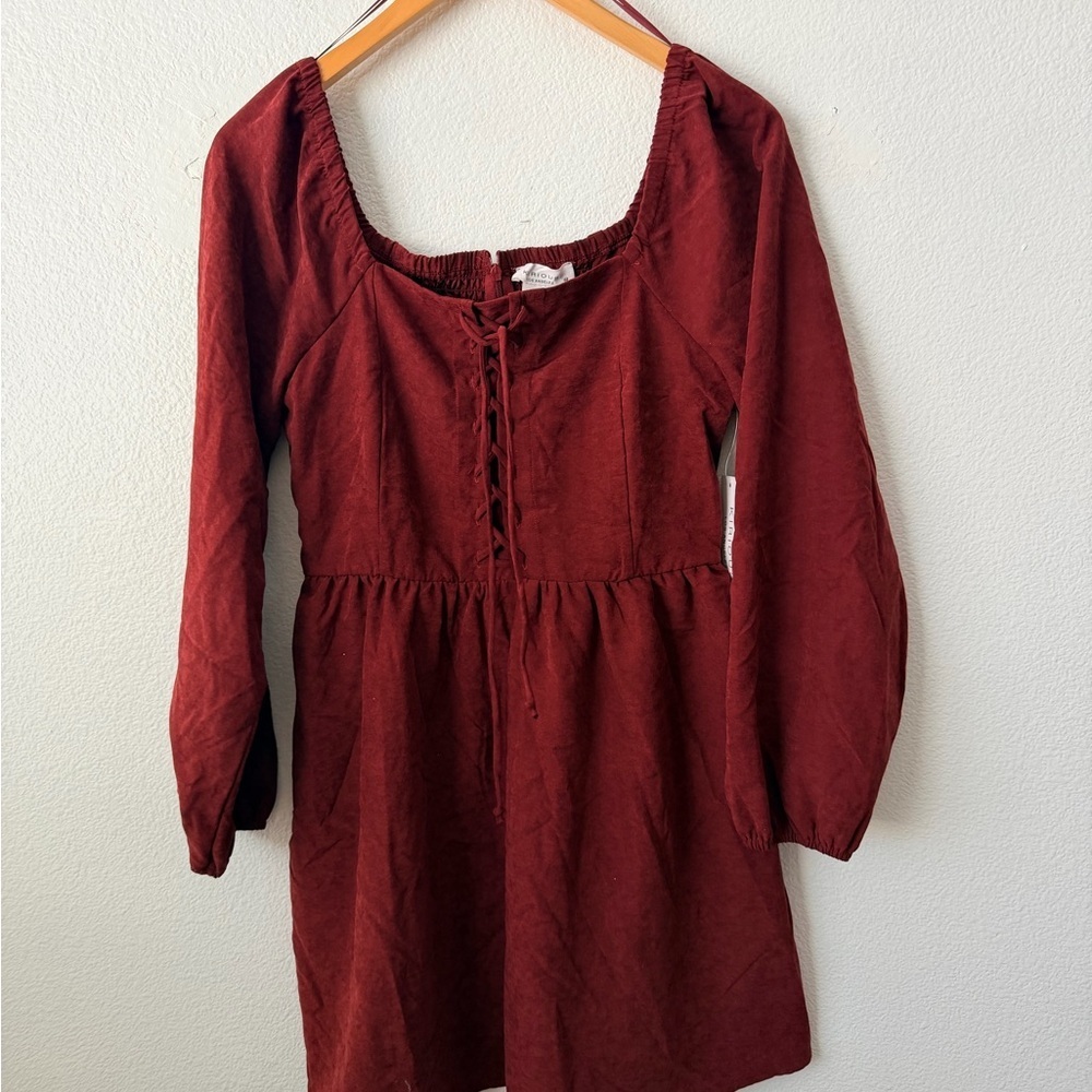 Kirious Los Angeles Wine Crisscross Long Sleeve Mini Dress Boho Festival Size M - Picture 2 of 10